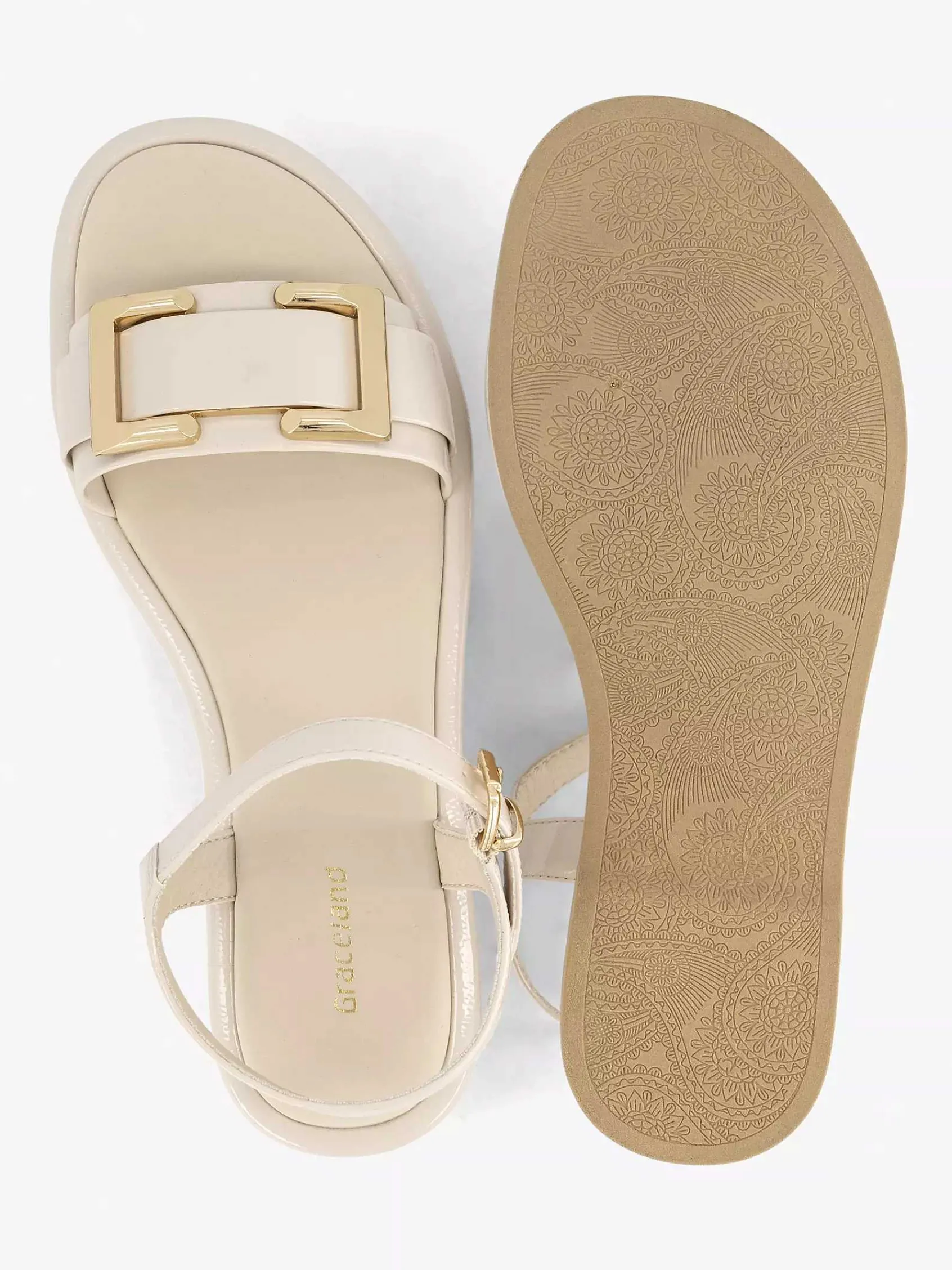Graceland Sandalen-Beige Sandaal Siergesp