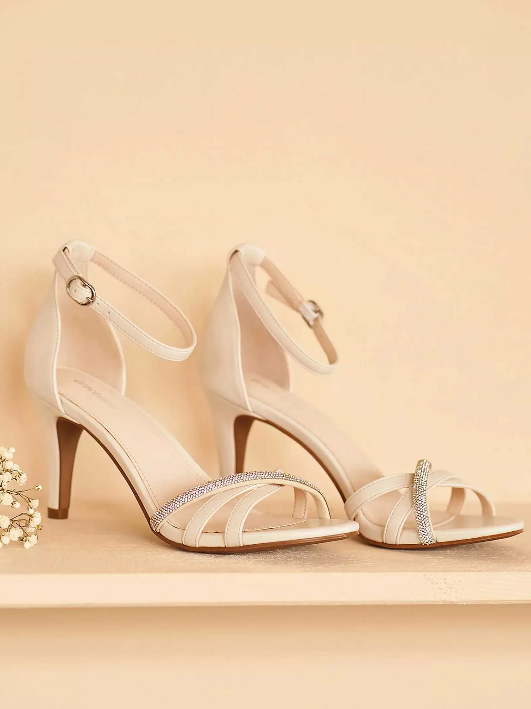 Graceland Hoge Hakken-Beige Sandalette Steentjes