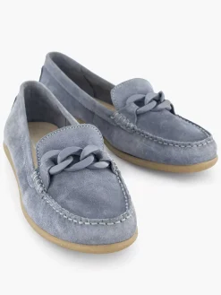 5th Avenue Instappers-Blauwe Suede Instapper Sierketting