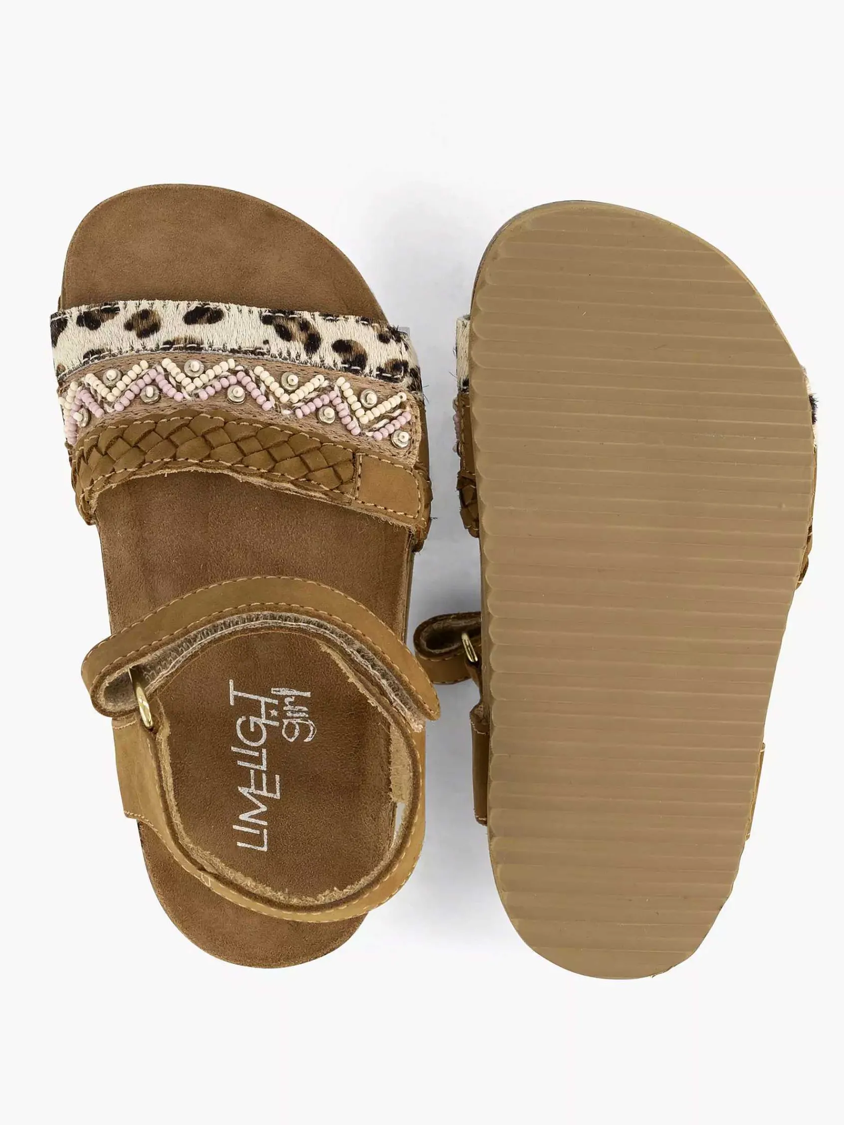 Limelight girl Jongensschoenen-Bruine Leren Sandalen Panterprint