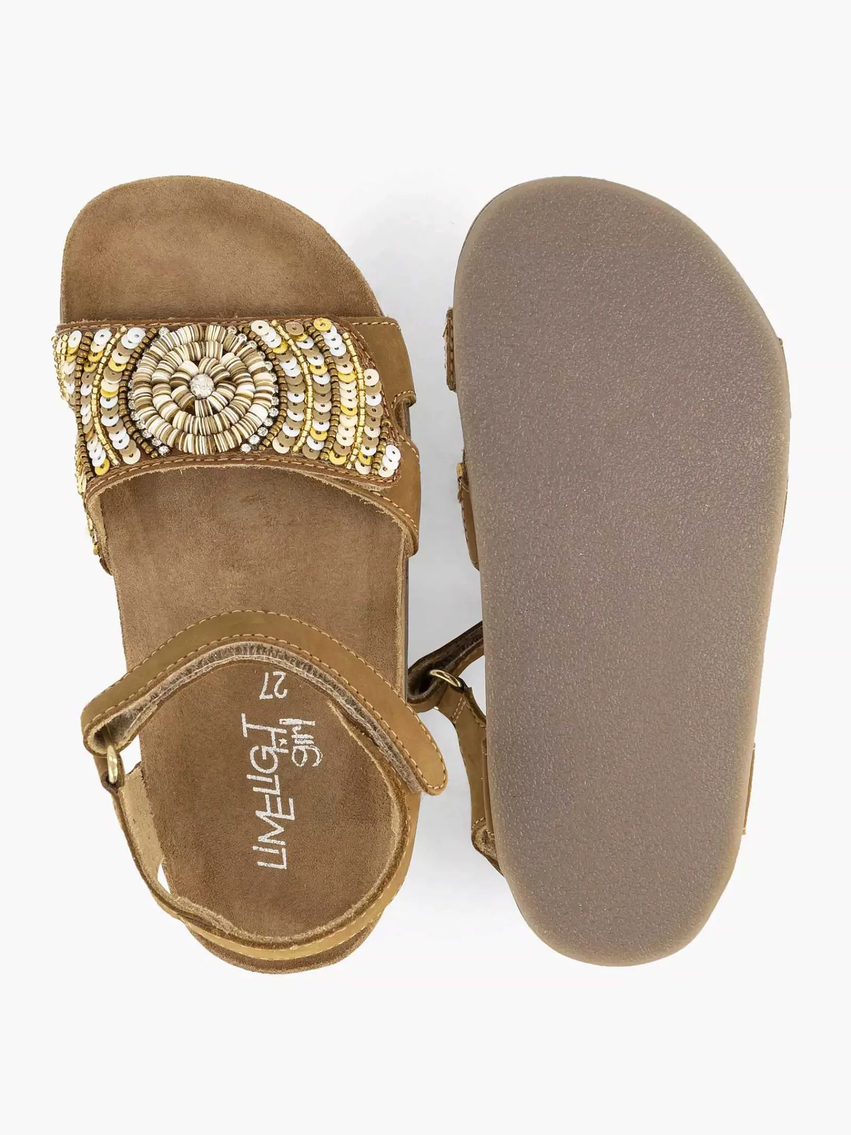 Limelight girl Jongensschoenen-Cognac Leren Sandaal Kralen