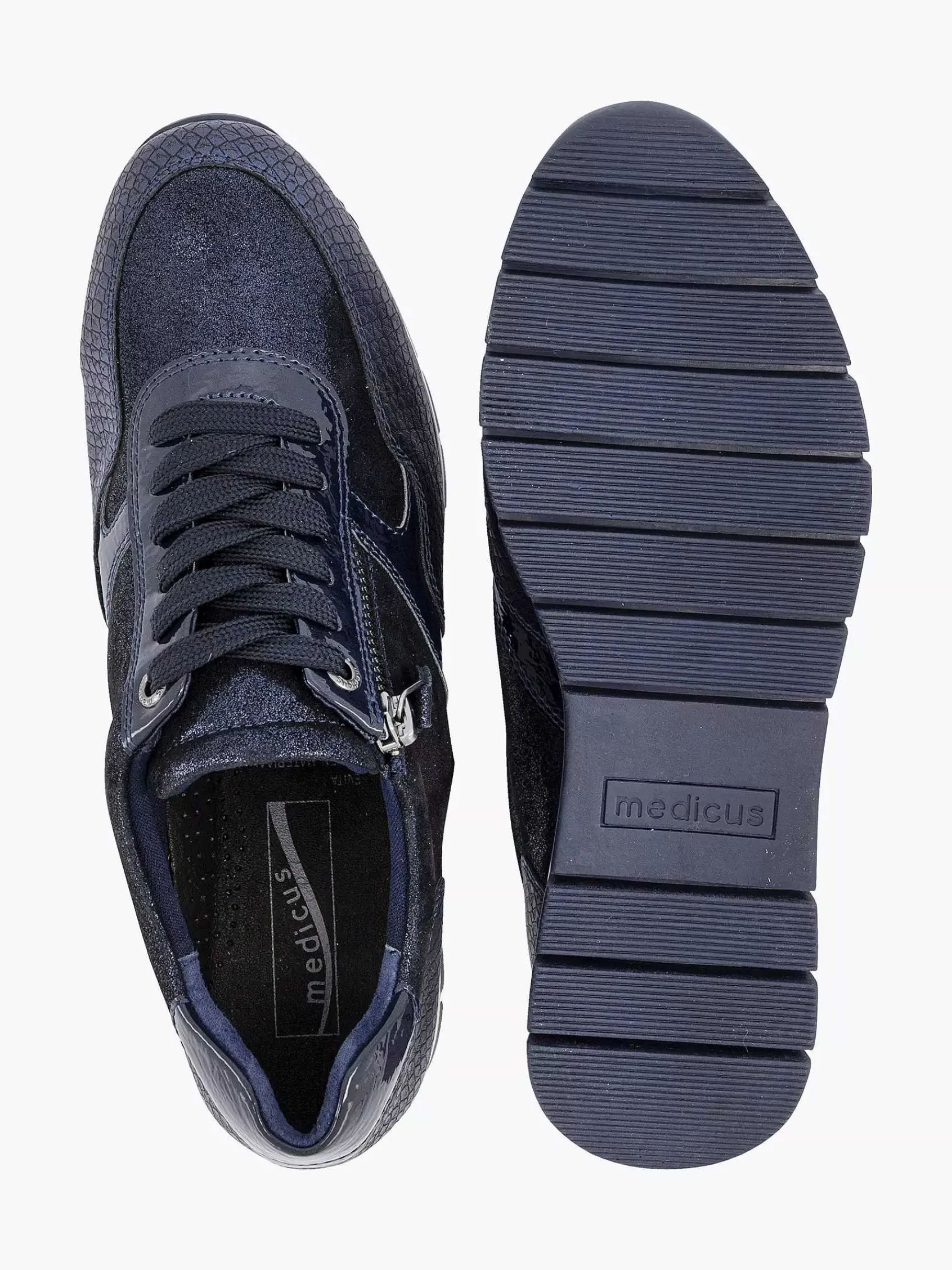 Medicus Comfort Schoenen-Donkerblauwe Comfort Sneaker Croco