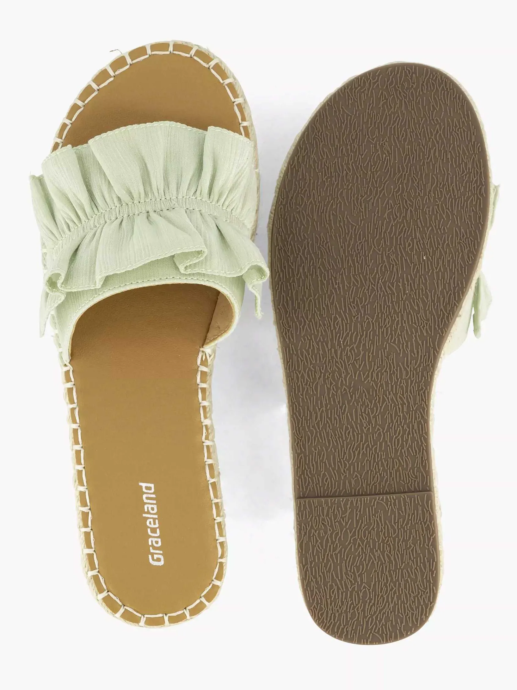 Graceland Slippers-Lichtgroene Slipper Roesjes