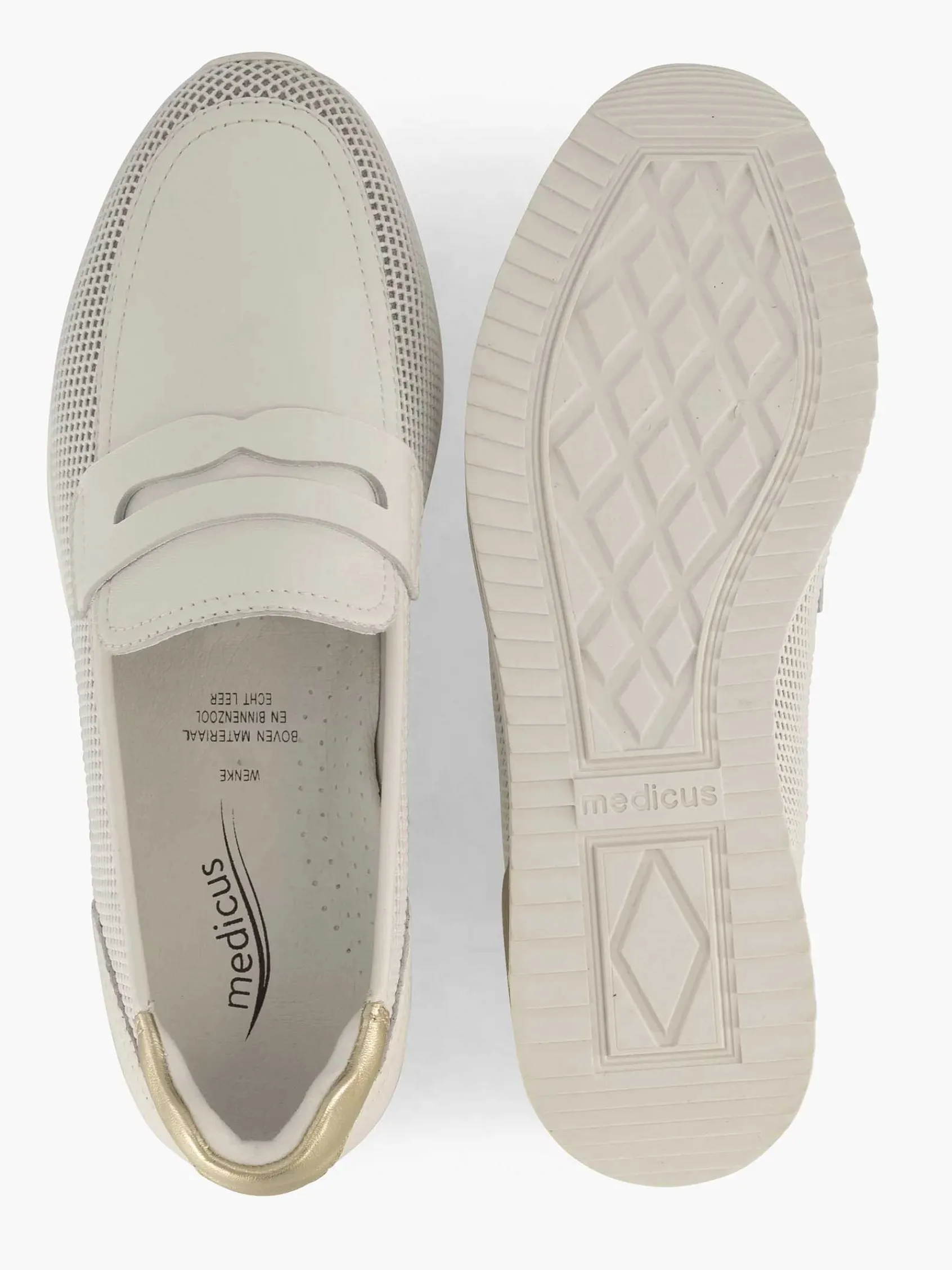 Medicus Comfort Schoenen-Witte Leren Instapper