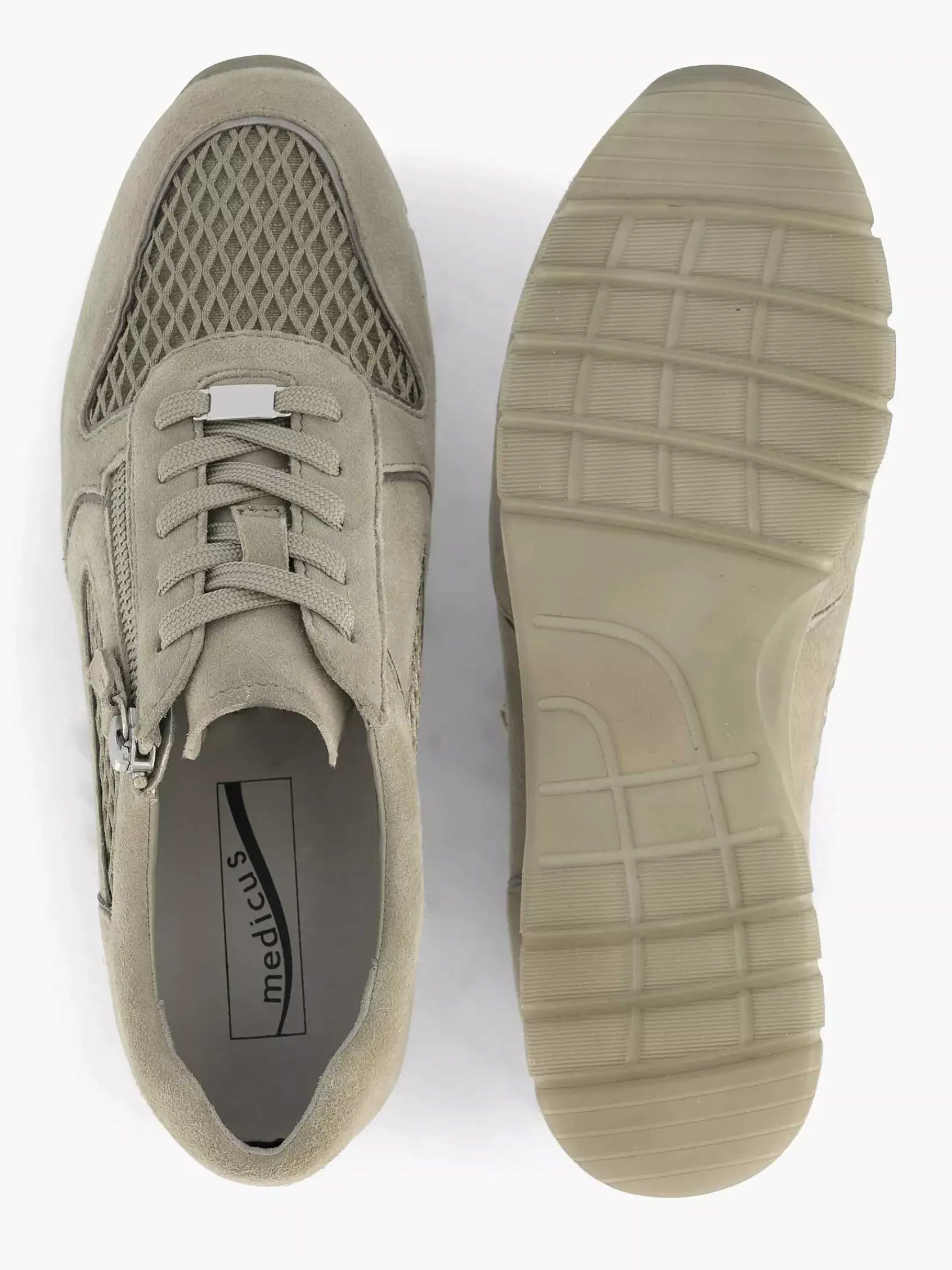 Medicus Comfort Schoenen-Zandkleurige Leren Comfort Sneaker