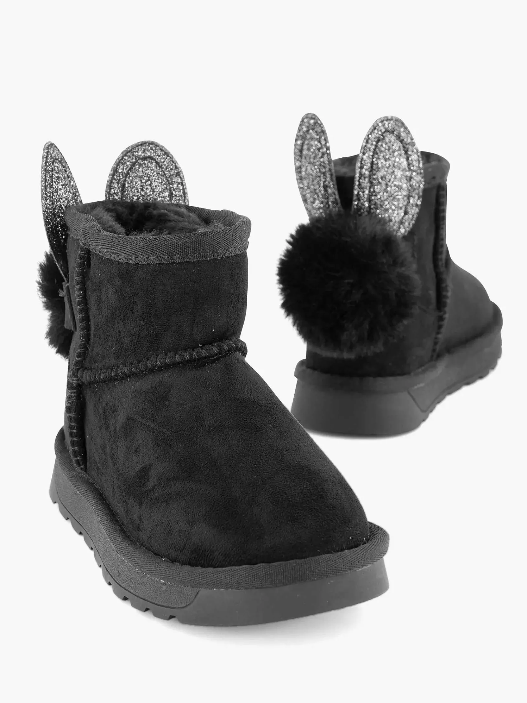 Graceland Babyschoenen-Zwarte Boot Konijn Gevoerd