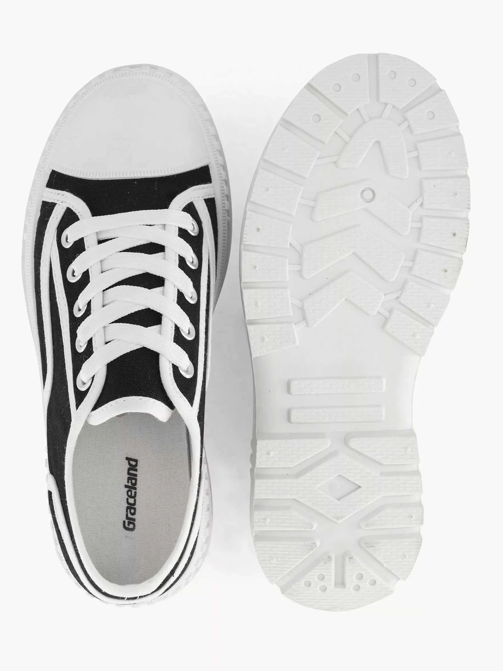 Graceland Sneakers-Zwarte Canvas Chunky Sneaker