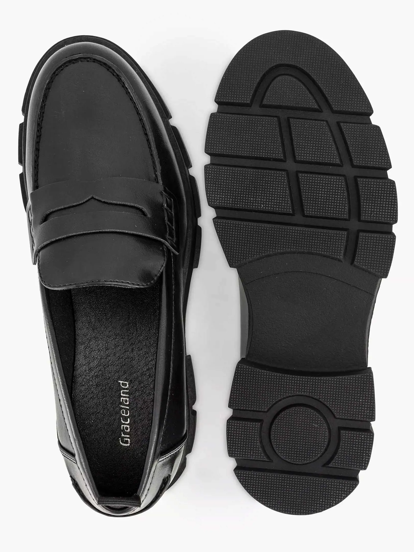 Graceland Instappers-Zwarte Chunky Loafer