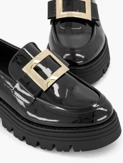 Oxmox Instappers-Zwarte Chunky Loafer Lak