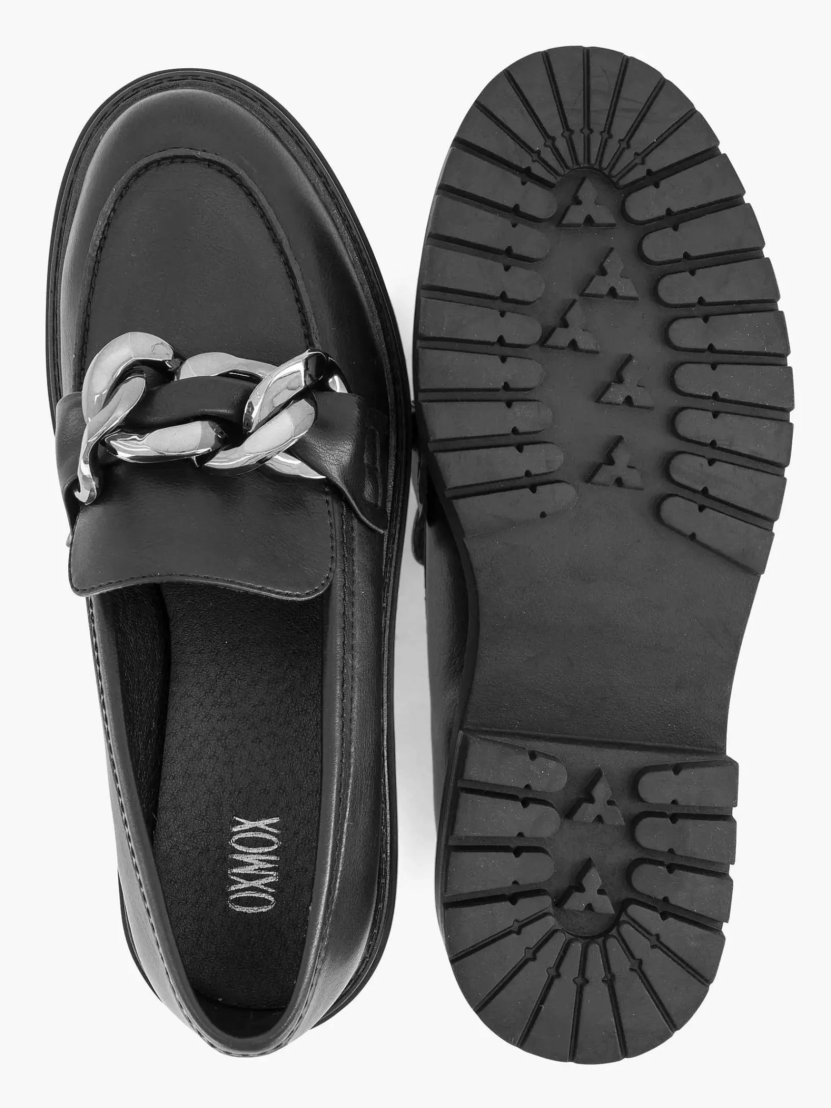 Oxmox Instappers-Zwarte Chunky Loafer Sierketting