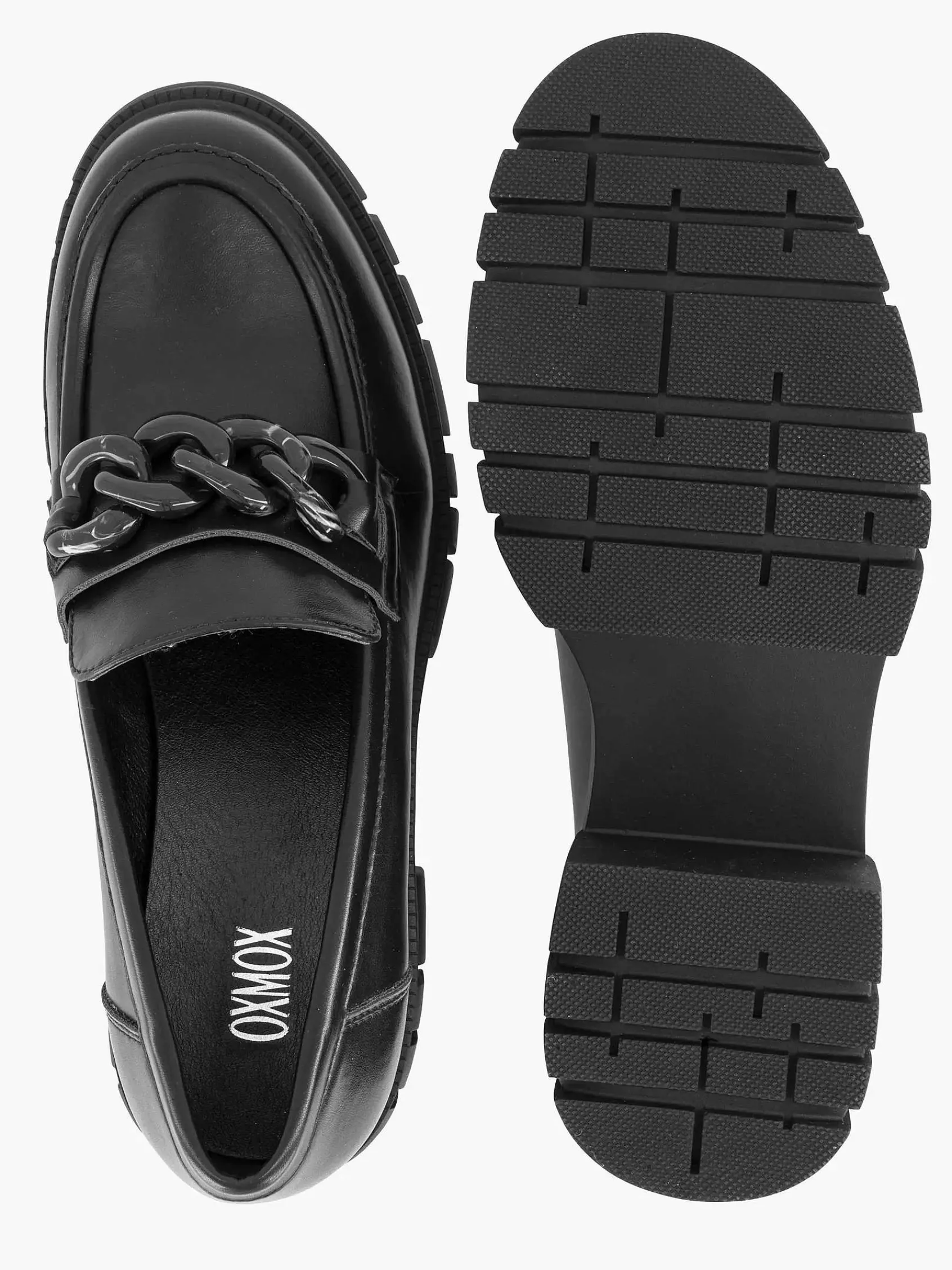Oxmox Instappers-Zwarte Chunky Loafer Sietketting