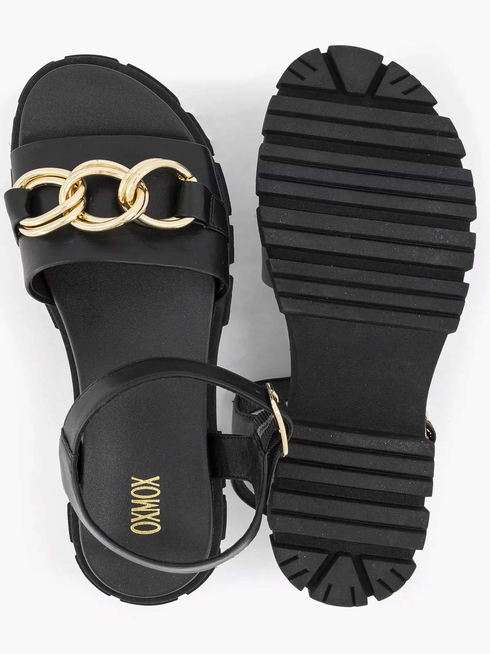 Oxmox Sandalen-Zwarte Chunky Sandaal Sierketting