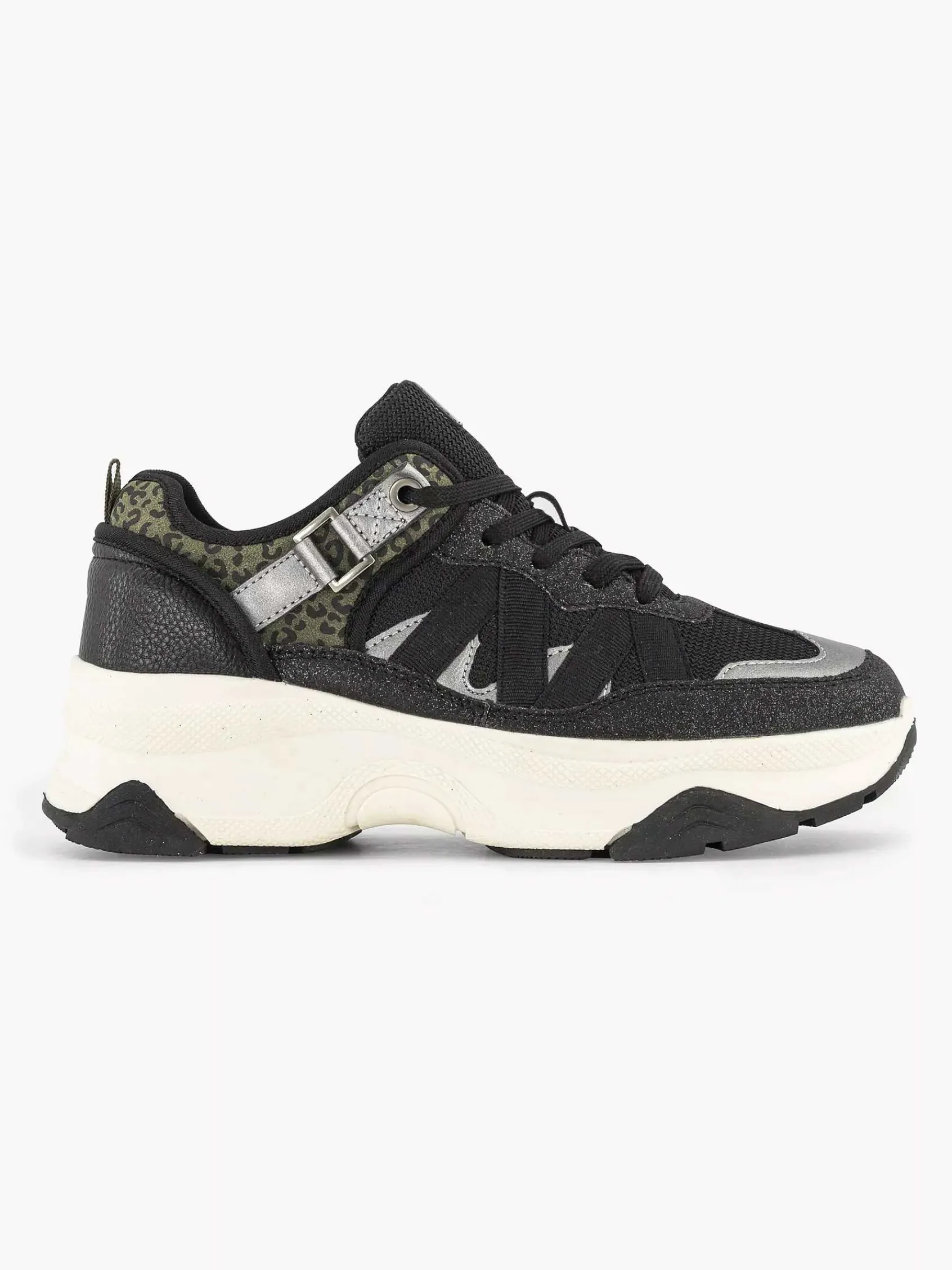 Oxmox Sneakers-Zwarte Chunky Sneaker Panterprint