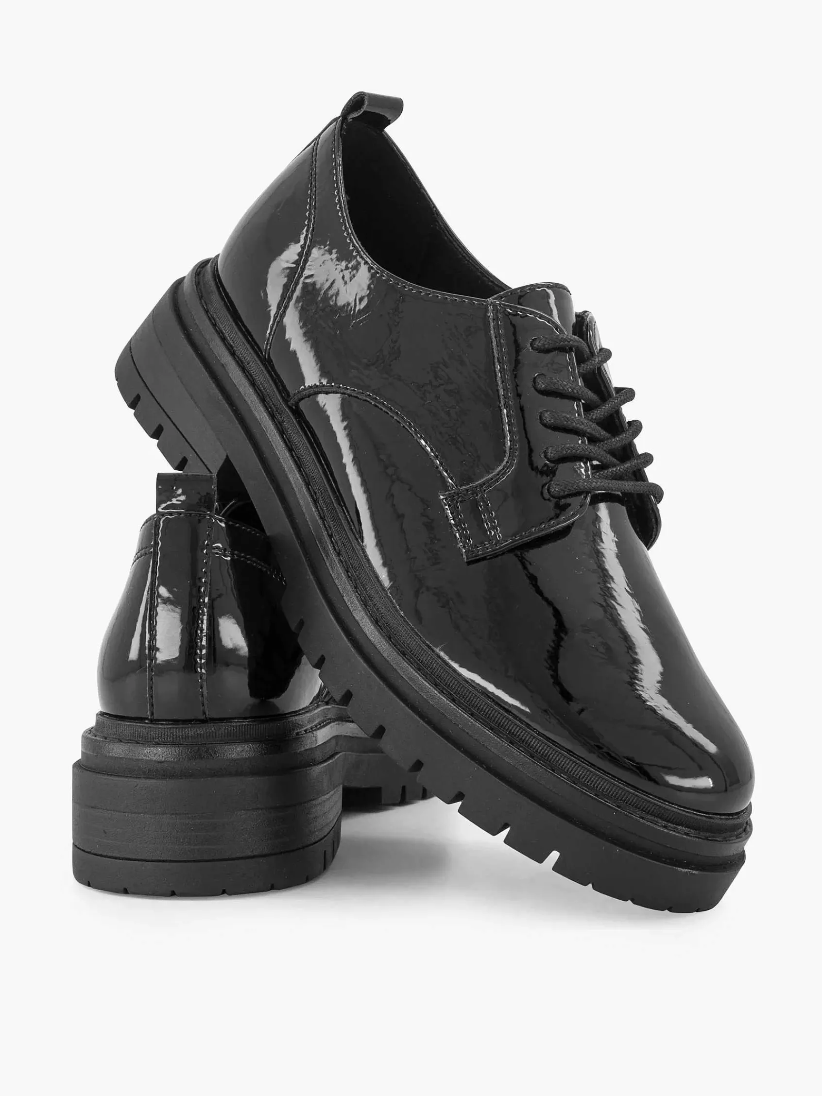 Oxmox Instappers-Zwarte Chunky Veterschoen Lak