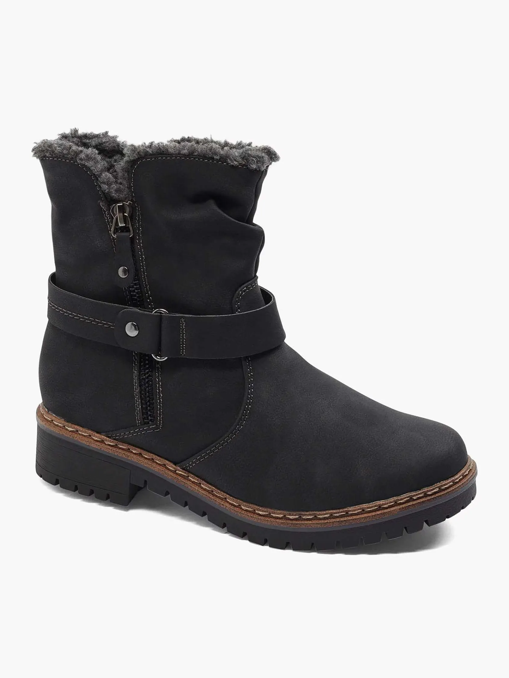 Easy Street Comfort Schoenen-Zwarte Enkellaars Warm Gevoerd