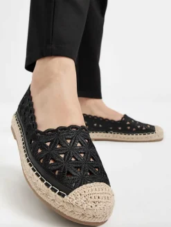 Graceland Instappers-Zwarte Espadrille Kant