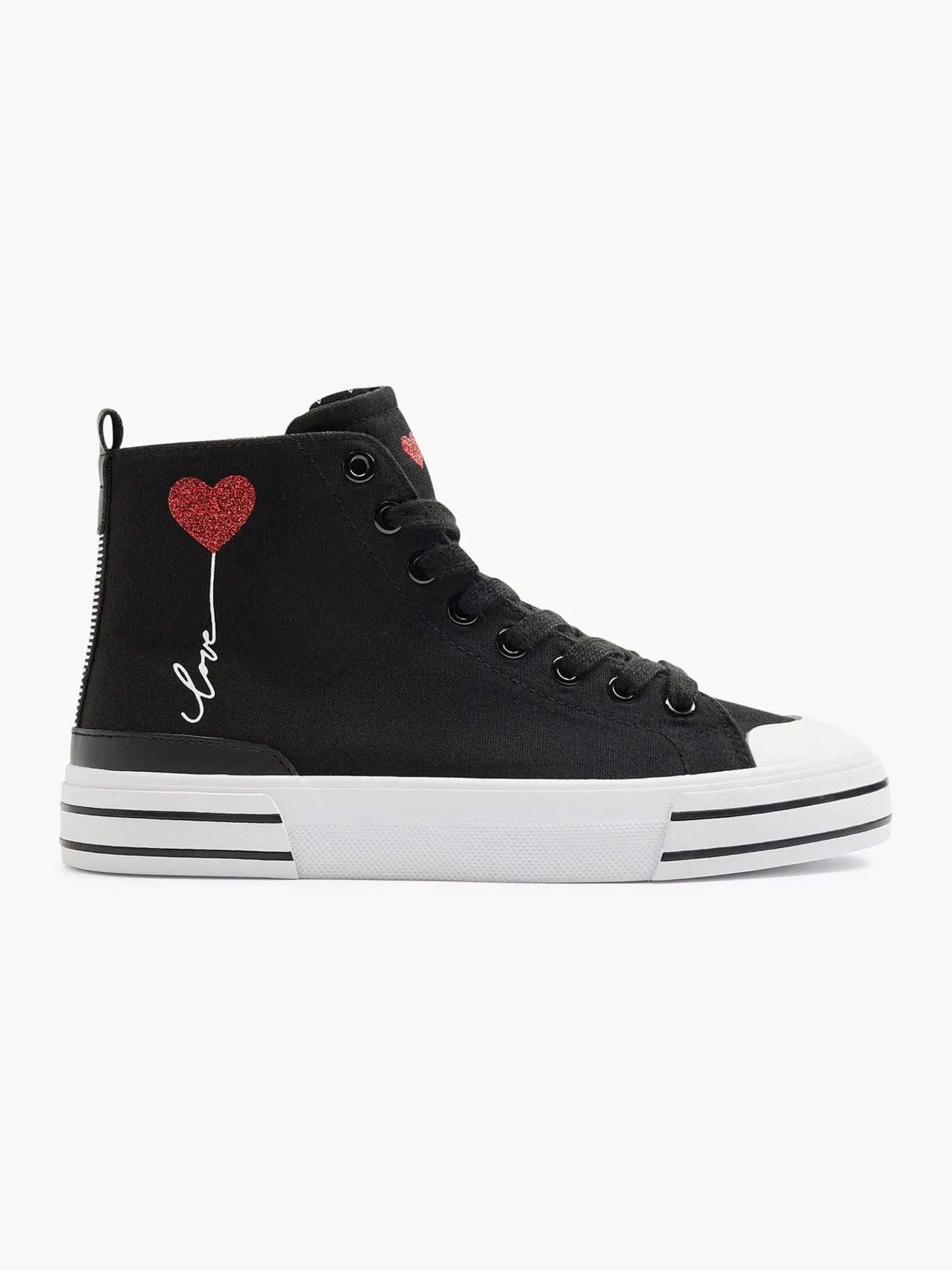 Graceland Sneakers-Zwarte Hoge Canvas Sneaker Hartje