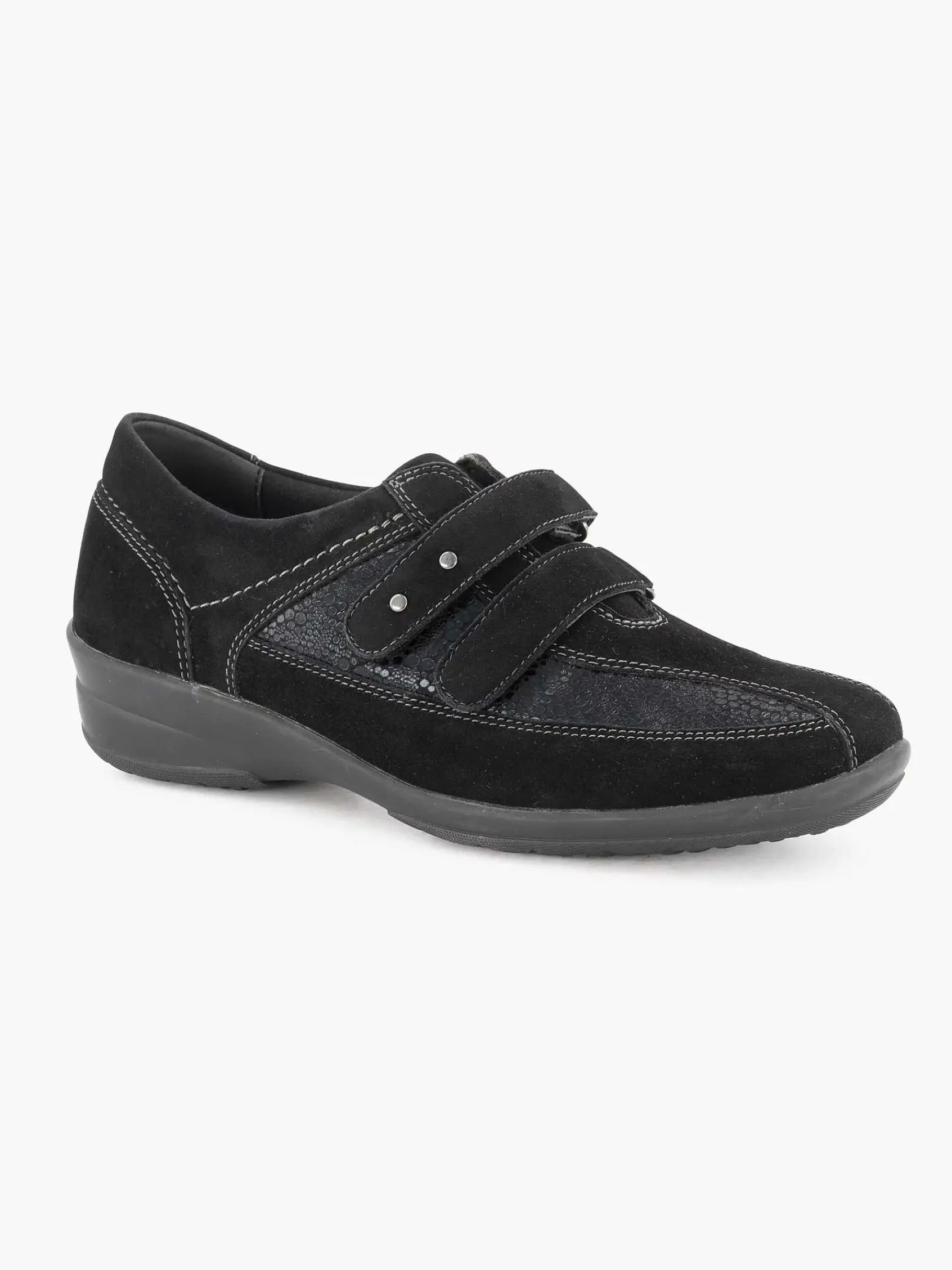 Medicus Comfort Schoenen-Zwarte Leren Comfort Instapper Klittenband
