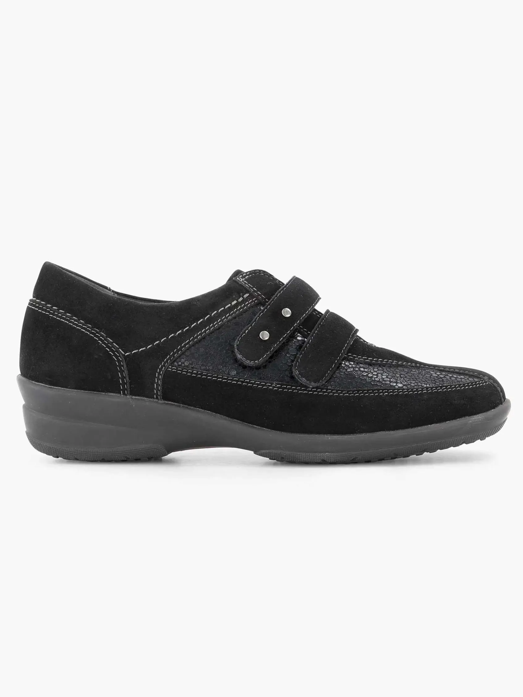 Medicus Comfort Schoenen-Zwarte Leren Comfort Instapper Klittenband