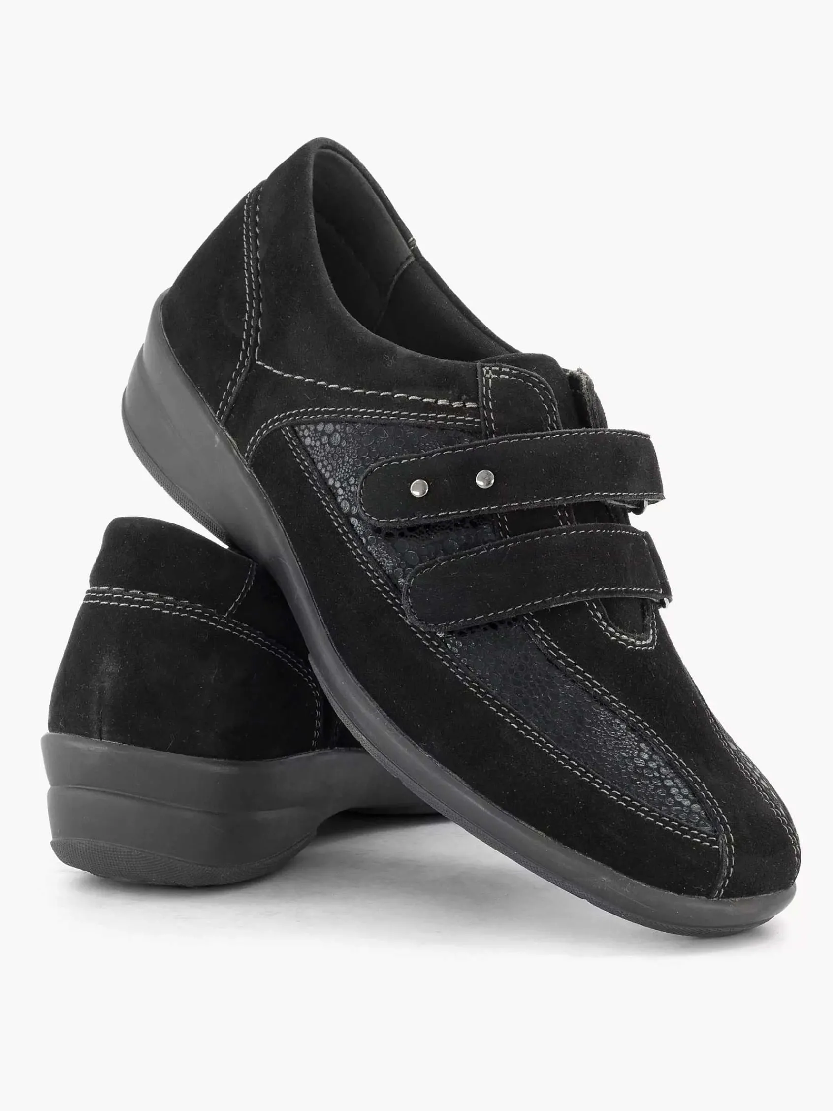 Medicus Comfort Schoenen-Zwarte Leren Comfort Instapper Klittenband