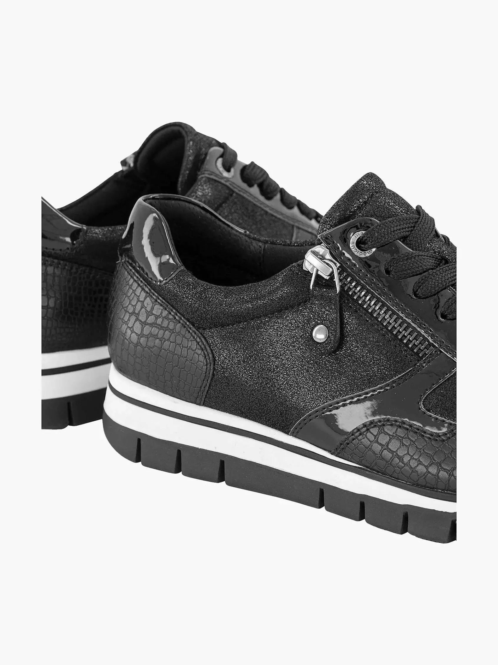 Medicus Comfort Schoenen-Zwarte Leren Comfort Sneaker Croco