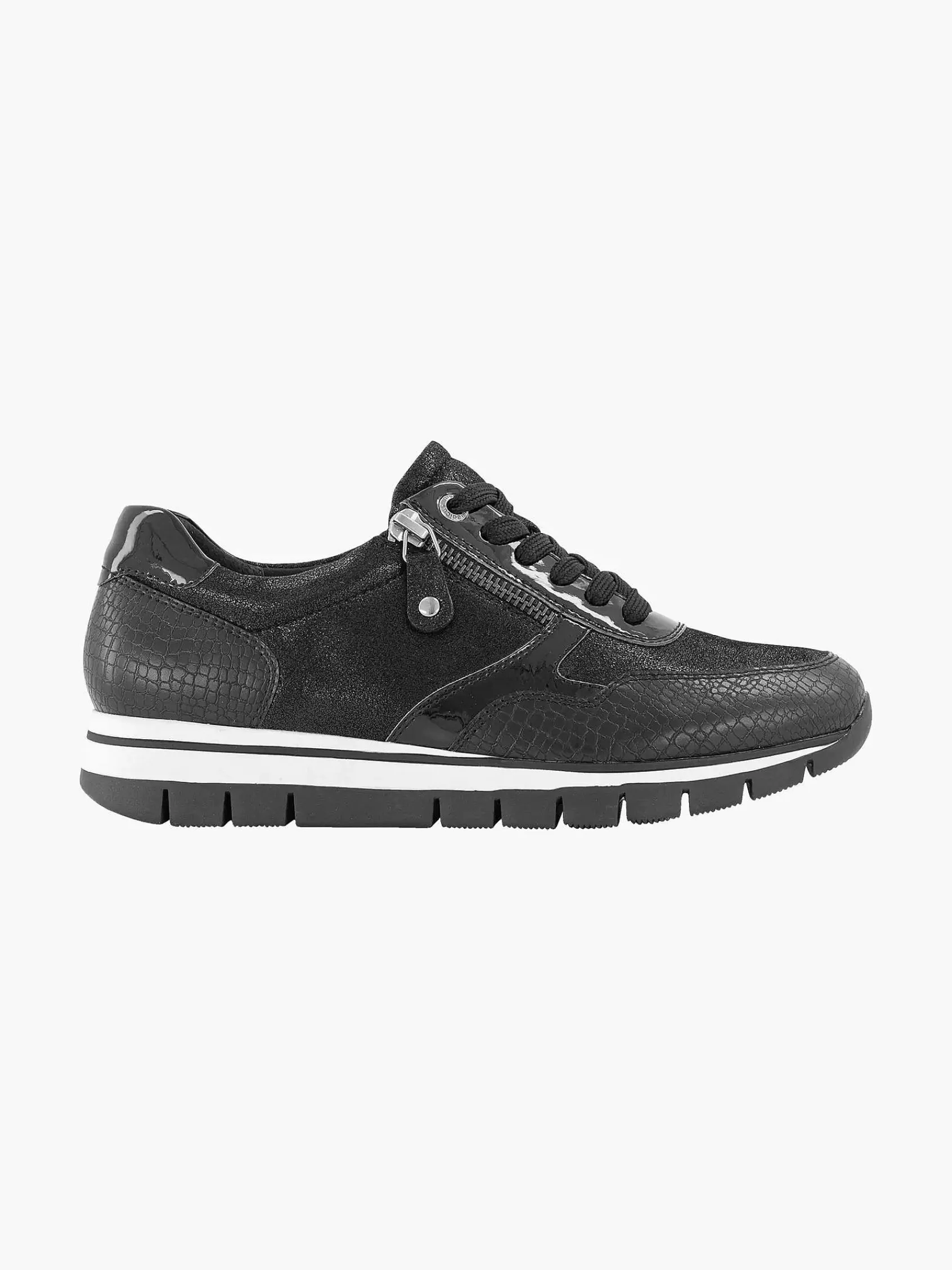 Medicus Comfort Schoenen-Zwarte Leren Comfort Sneaker Croco