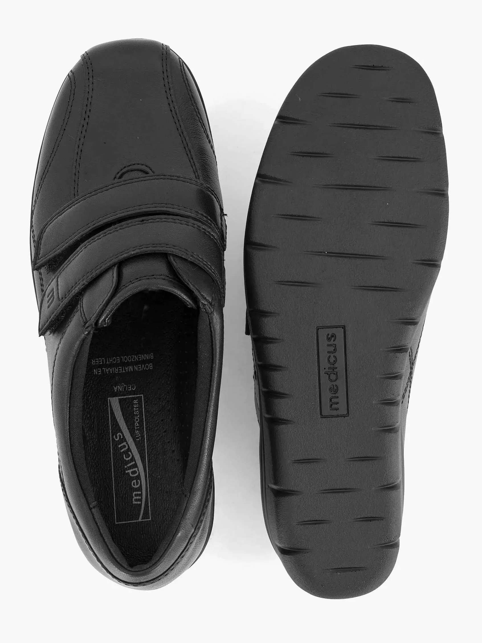 Medicus Sneakers-Zwarte Leren Comfort Sneaker Klittenband