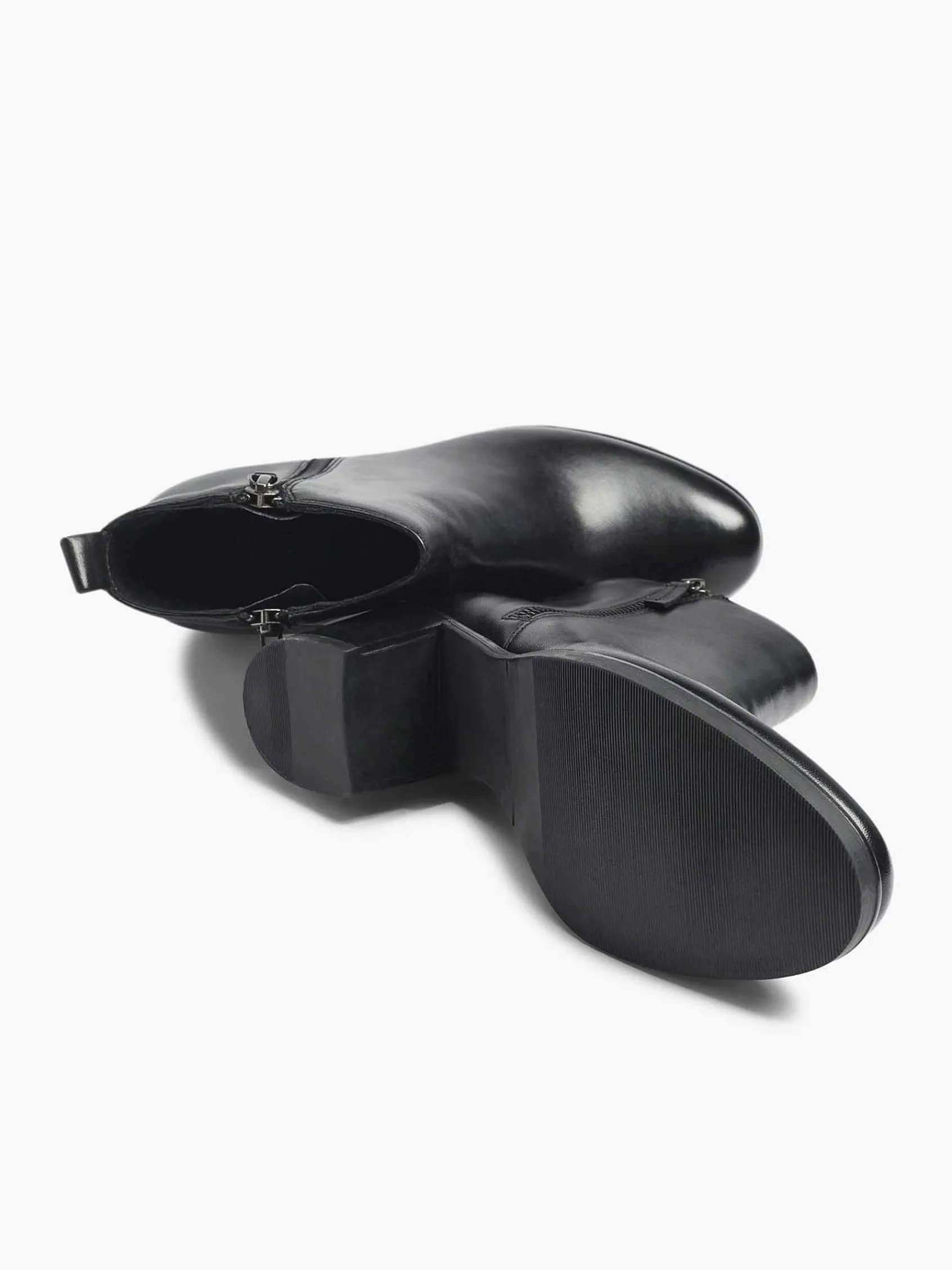 5th Avenue Enkellaarzen & Boots-Zwarte Leren Enkellaars Hak