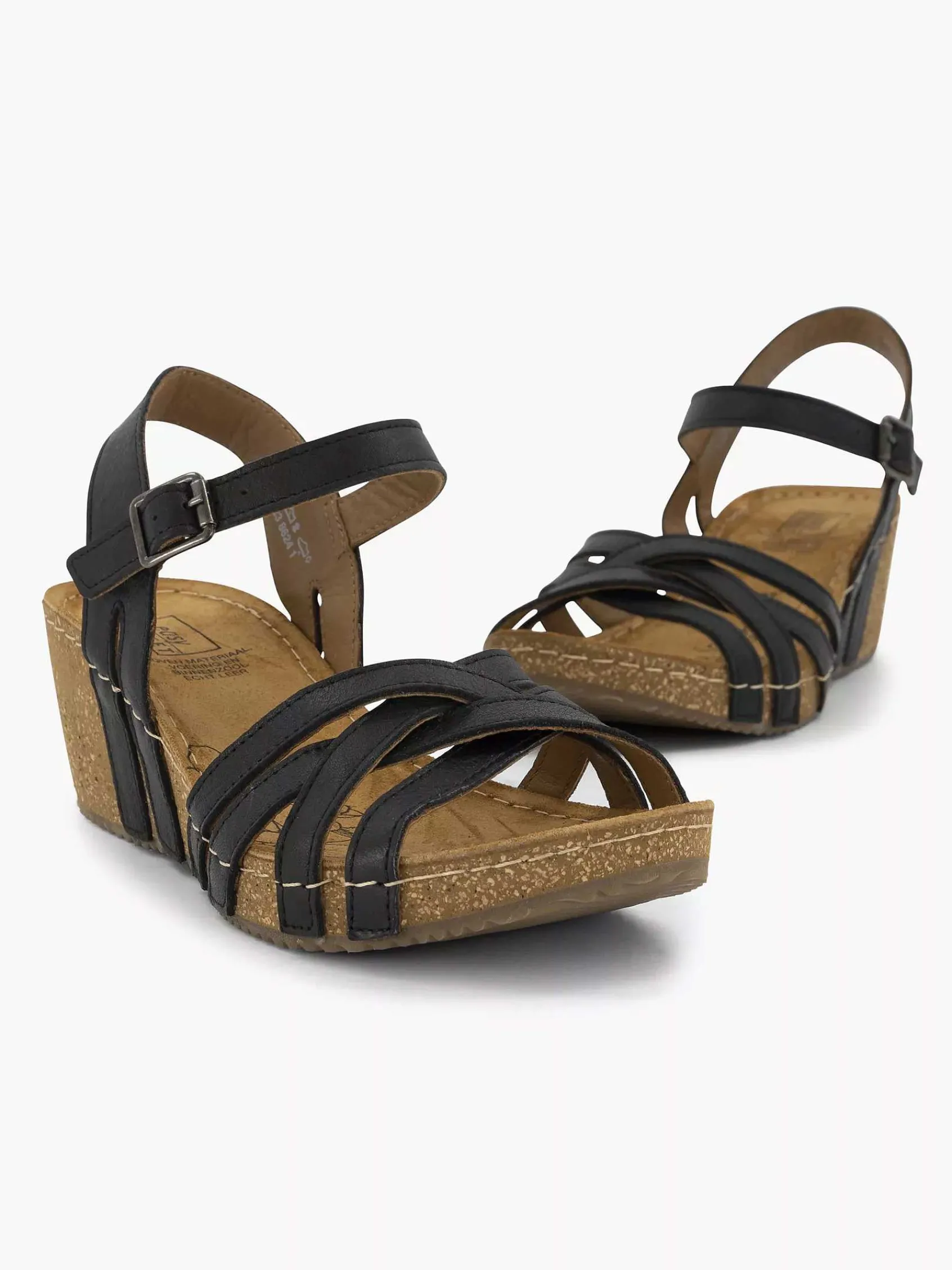 Easy Street Sandalen-Zwarte Leren Sandalen Sleehak