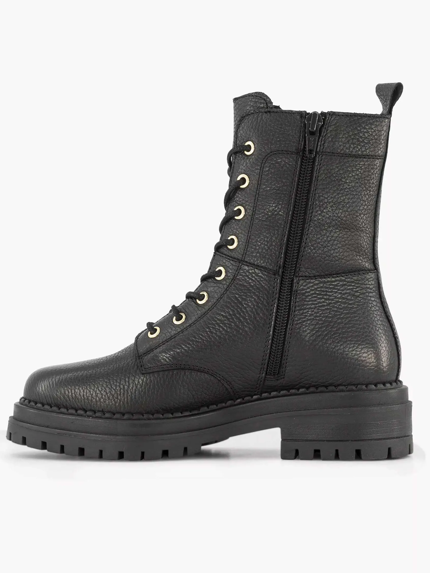 5th Avenue Enkellaarzen & Boots-Zwarte Leren Veterboot