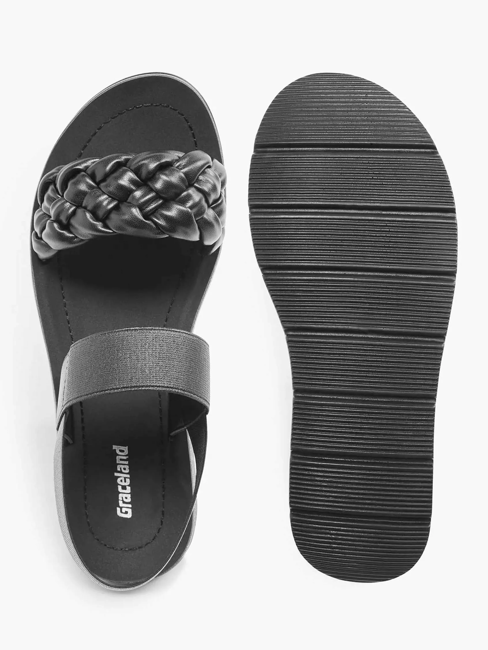 Graceland Sandalen-Zwarte Sandaal Gevlochten