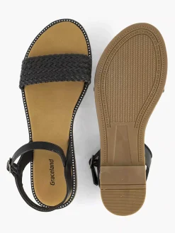 Graceland Sandalen-Zwarte Sandaal Gevlochten