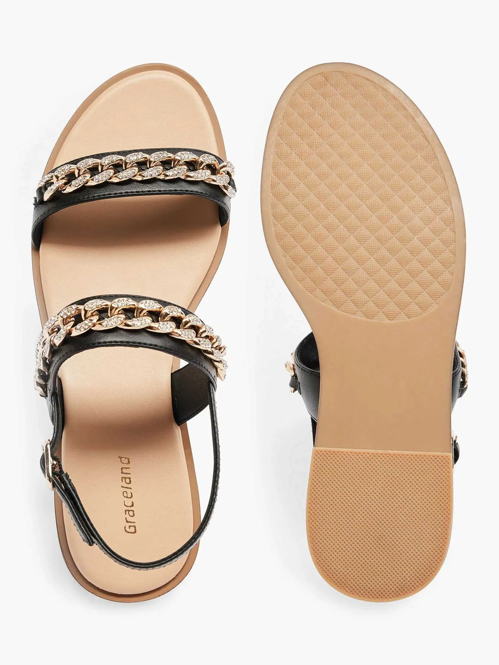 Graceland Sandalen-Zwarte Sandaal Sierketting