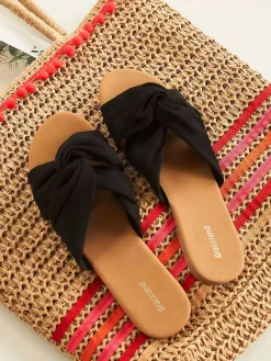 Graceland Slippers-Zwarte Slipper Knoop