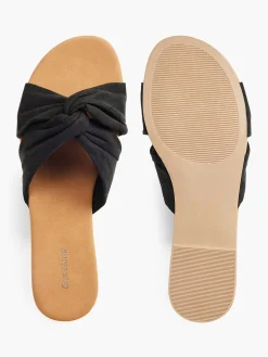 Graceland Slippers-Zwarte Slipper Knoop