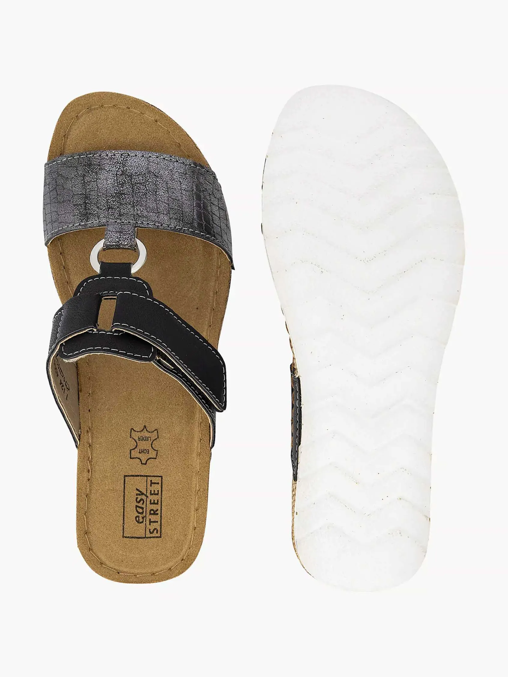 Easy Street Slippers-Zwarte Slipper Leren Voetbed