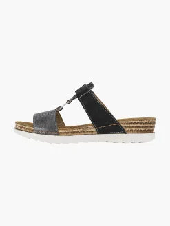 Easy Street Slippers-Zwarte Slipper Leren Voetbed