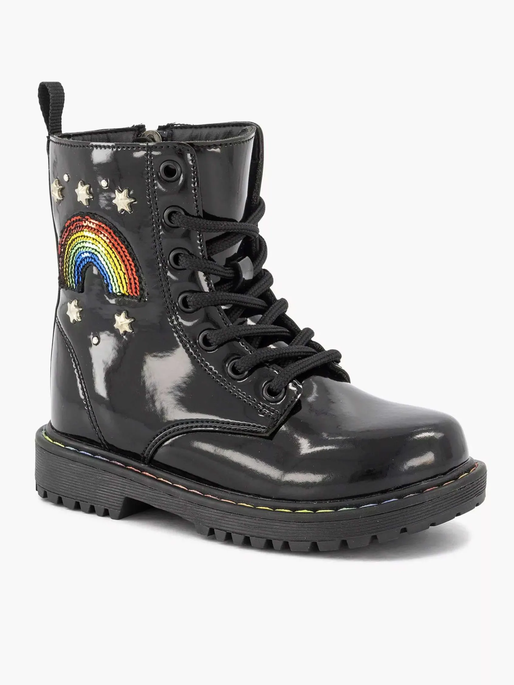 Graceland Jongensschoenen-Zwarte Veterboot Regenboog