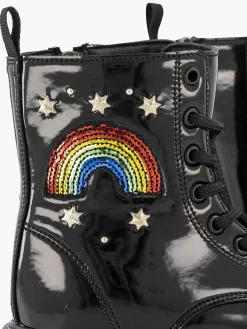 Graceland Jongensschoenen-Zwarte Veterboot Regenboog