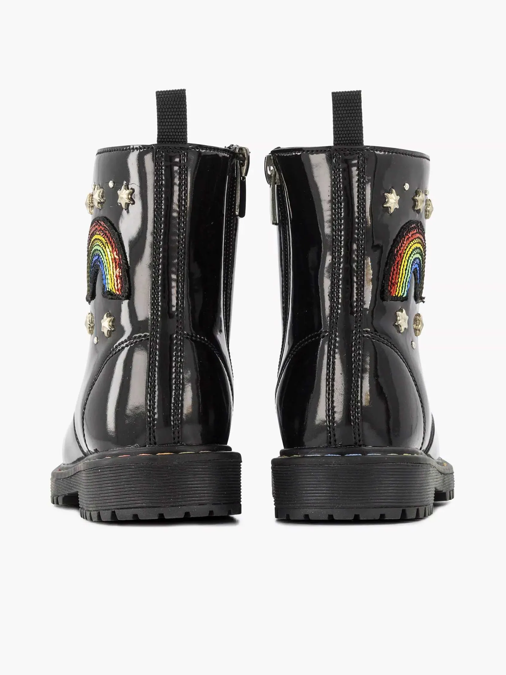 Graceland Jongensschoenen-Zwarte Veterboot Regenboog