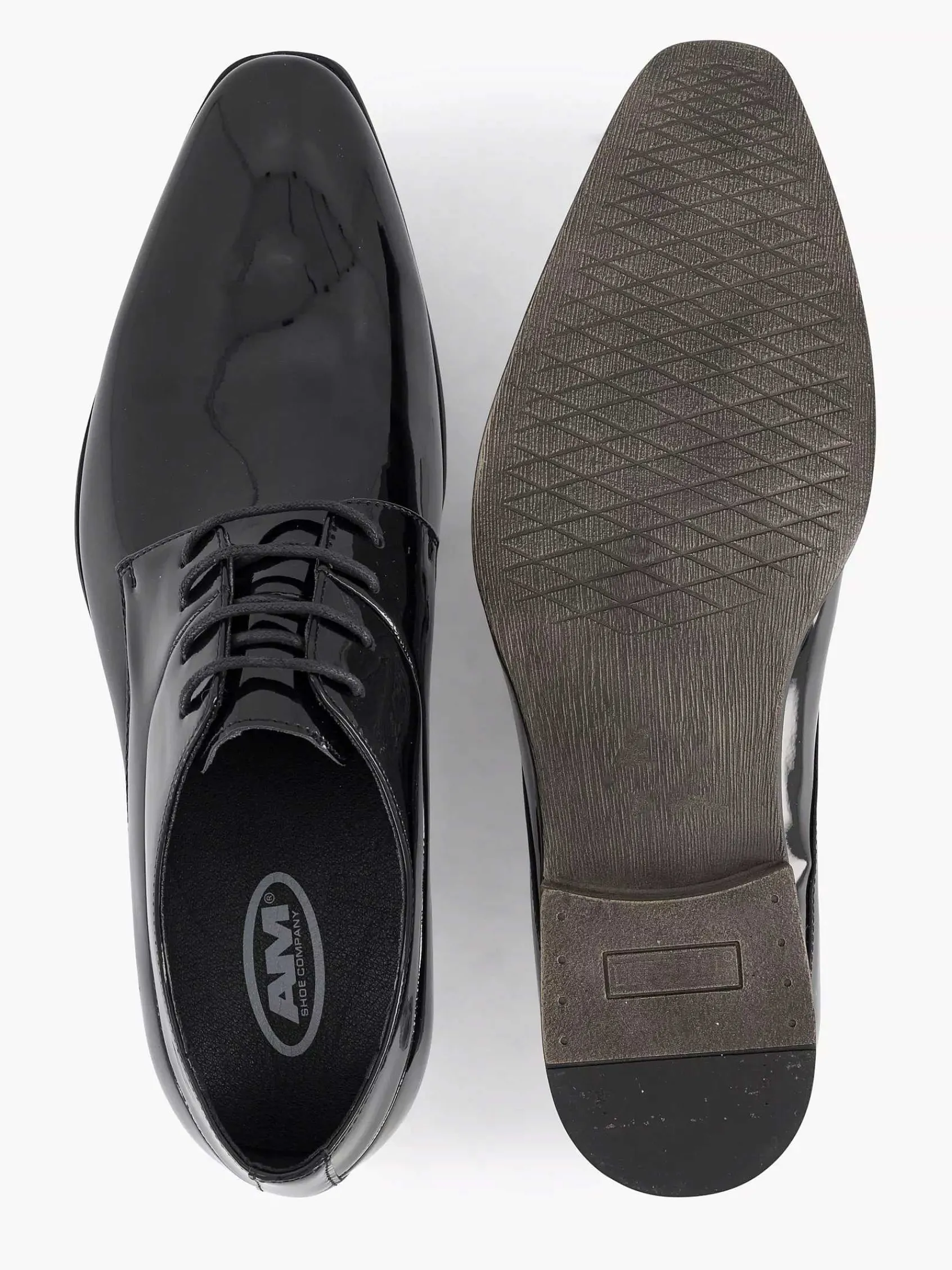 AM SHOE Geklede Schoenen-Zwarte Veterschoen Lak